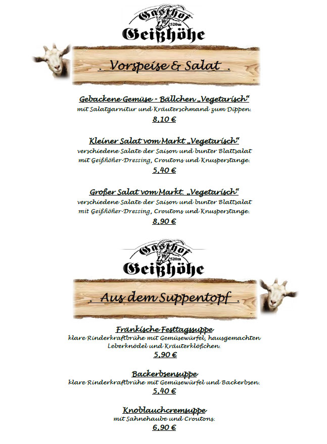 Speisekarte, zur Gei&szlig;&ouml;he