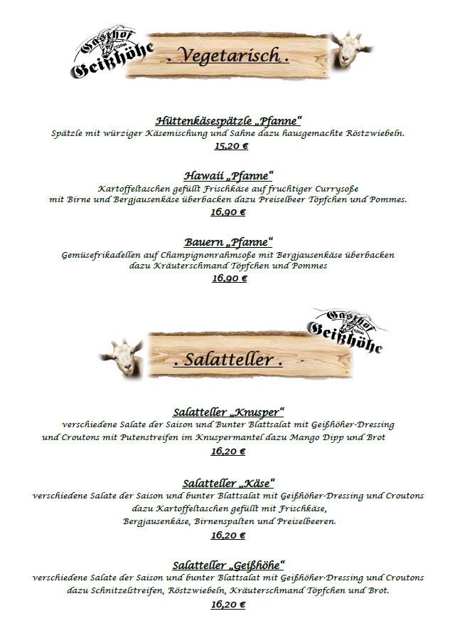 Speisekarte, zur Gei&szlig;&ouml;he