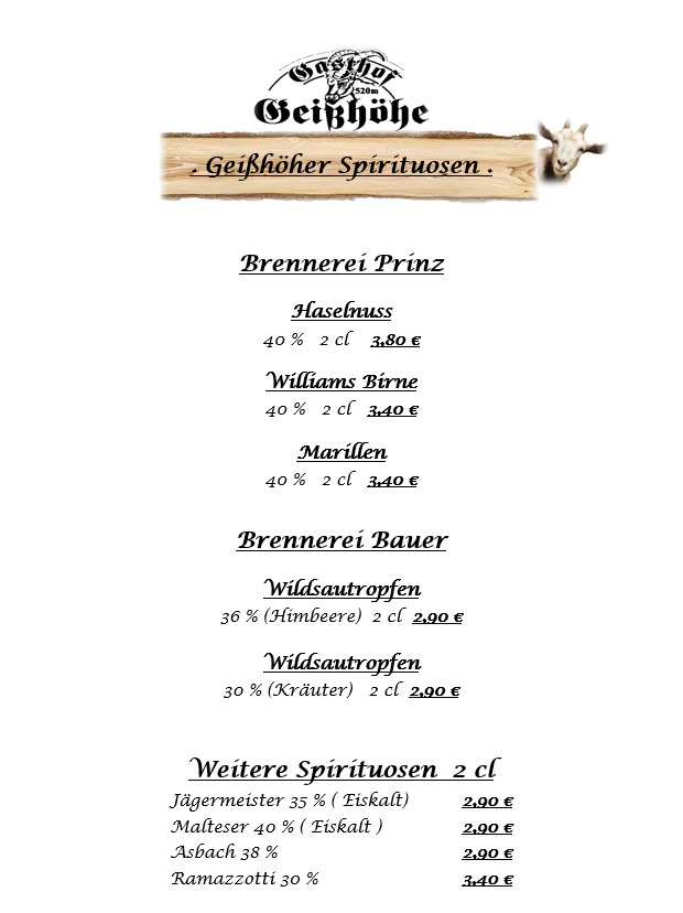 Speisekarte, zur Gei&szlig;&ouml;he